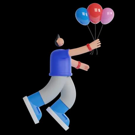 Man floating while holding balloons